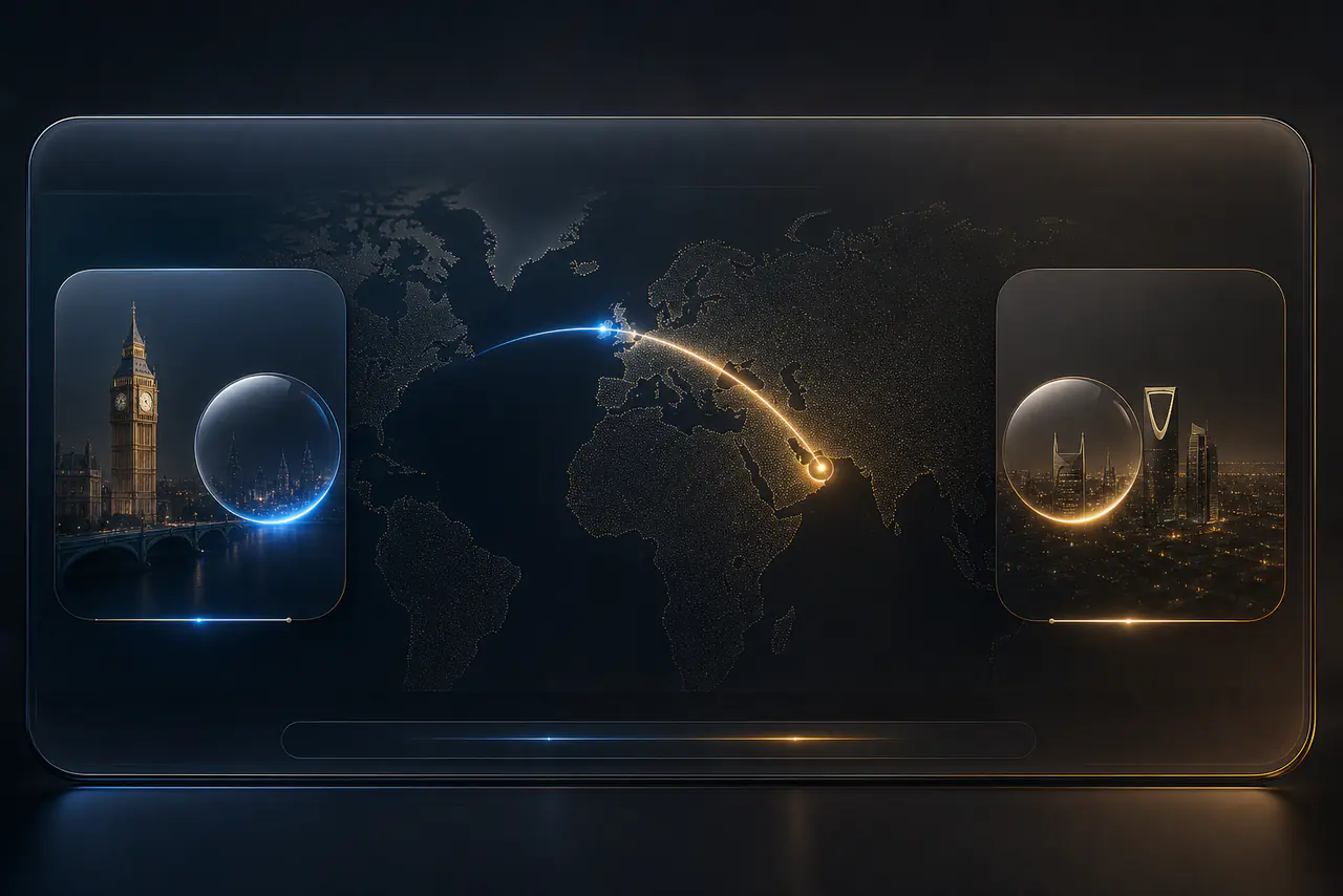 Premium UK to Saudi Arabia global connection visual